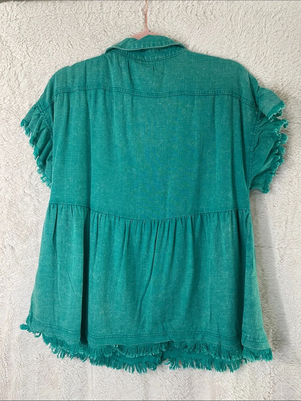 Umgee Green Button-Front Ruffle Sleeve Shirt - Picture 4 of 4